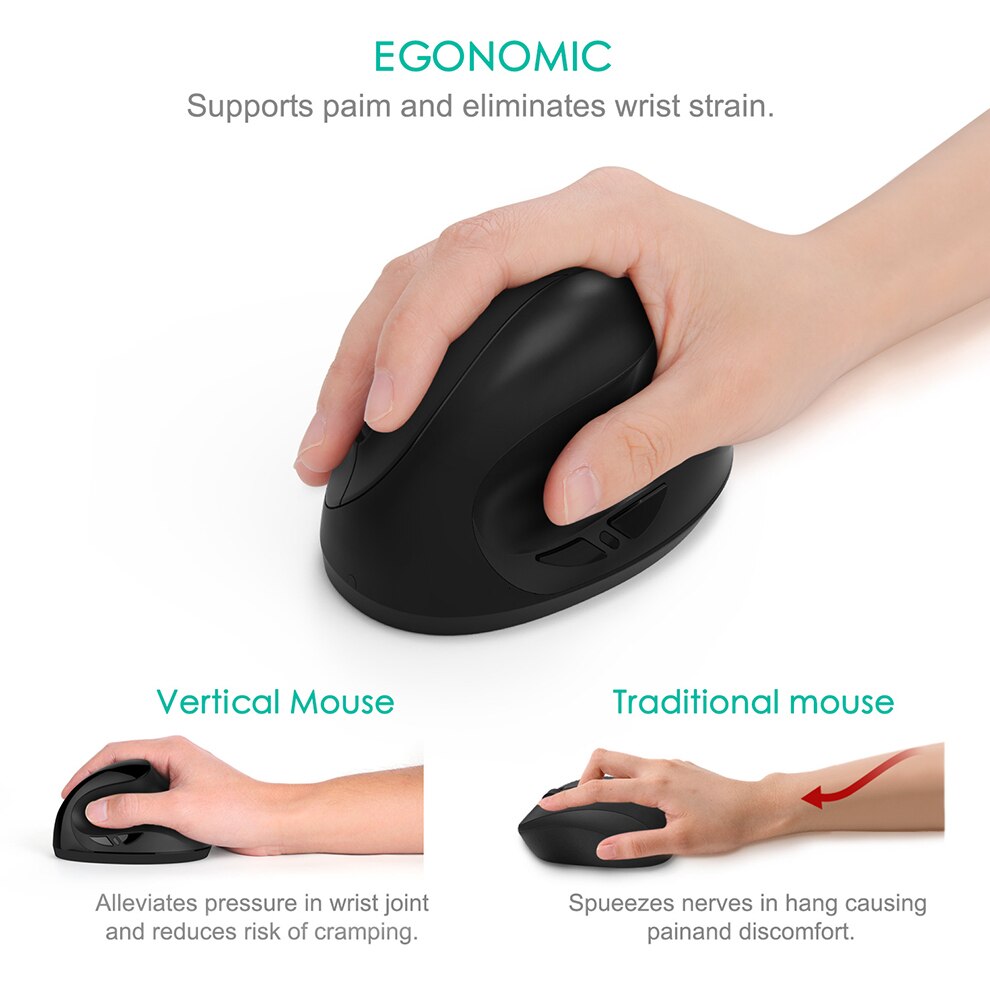 CHYI pionowe ergonomiczna mysz bezprzewodowa akumulator 6 przyciski komputer do gier myszy 1600DPI optyczne USB myszy na laptopa