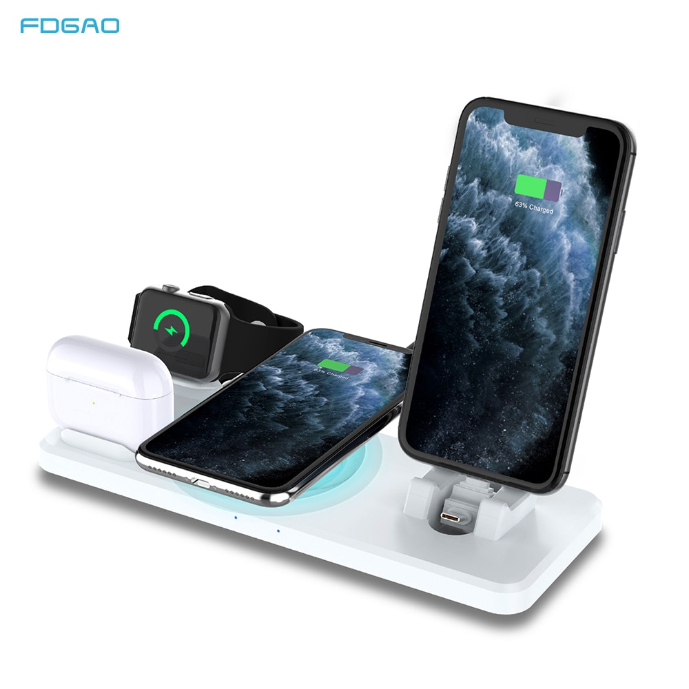 15W Draadloze Fast Charging Stand 4 In 1 Lader Docking Station Voor Iphone 11 Pro X Xs Max Xr 8 Airpods Pro Apple Horloge 5 4 3 2