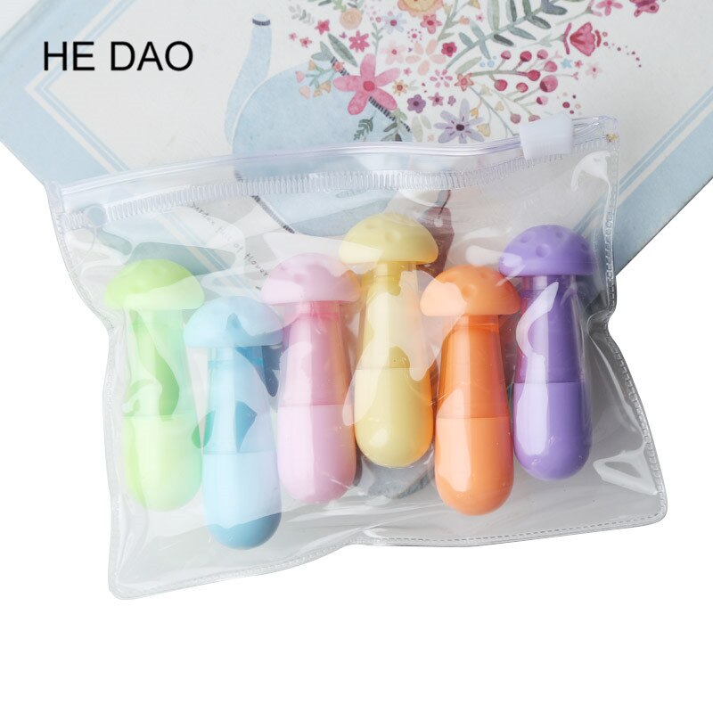 6 stk/lot highlighter sopp og aubergine highlighter tusj farge penner skrivesaker kontor skolerekvisita: En