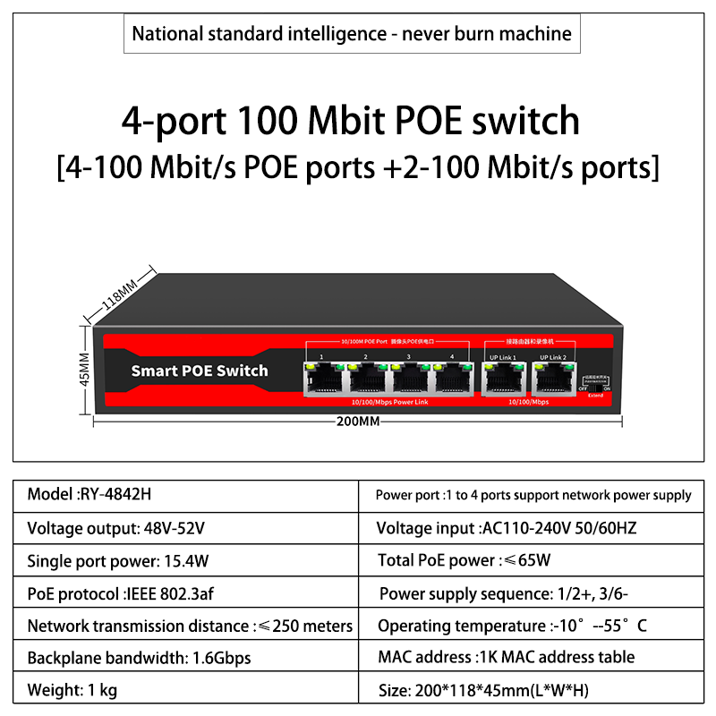 Série POE Switch gigabit ethernet 4/6/8/16/24 portas, POE ativo para câmeras IP, switch AP sem fio, Gigabit IEEE 802.3 AF/AT: Azul
