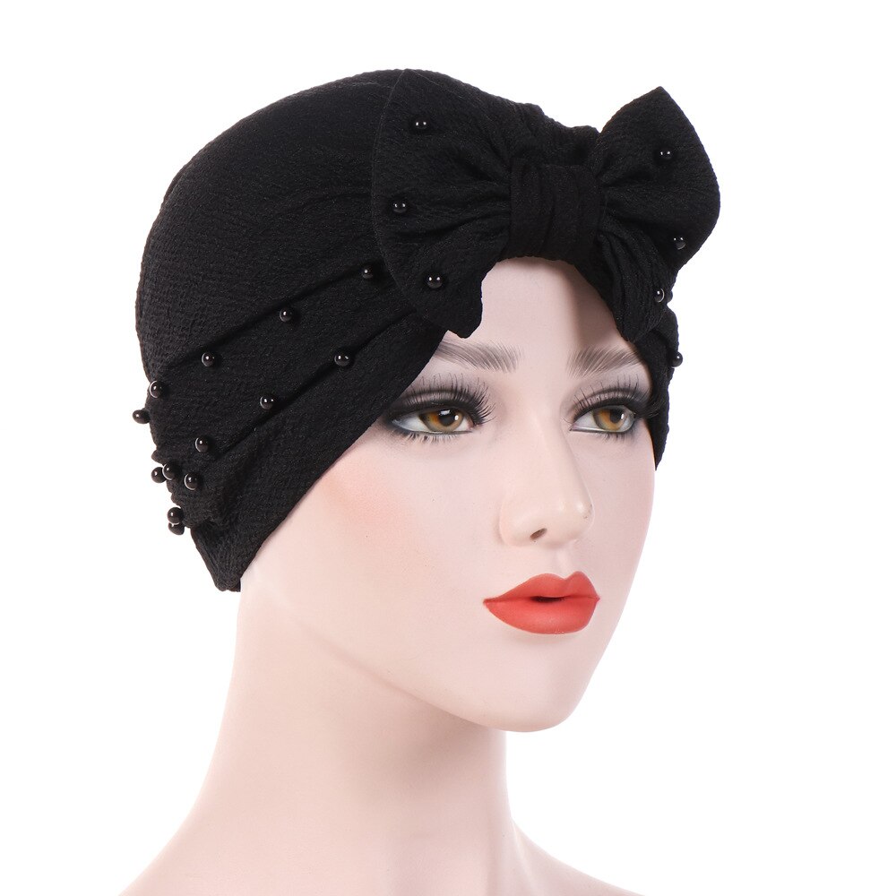Turban musulman uni pour femmes, casquette indienne avec nœud élastique: 3