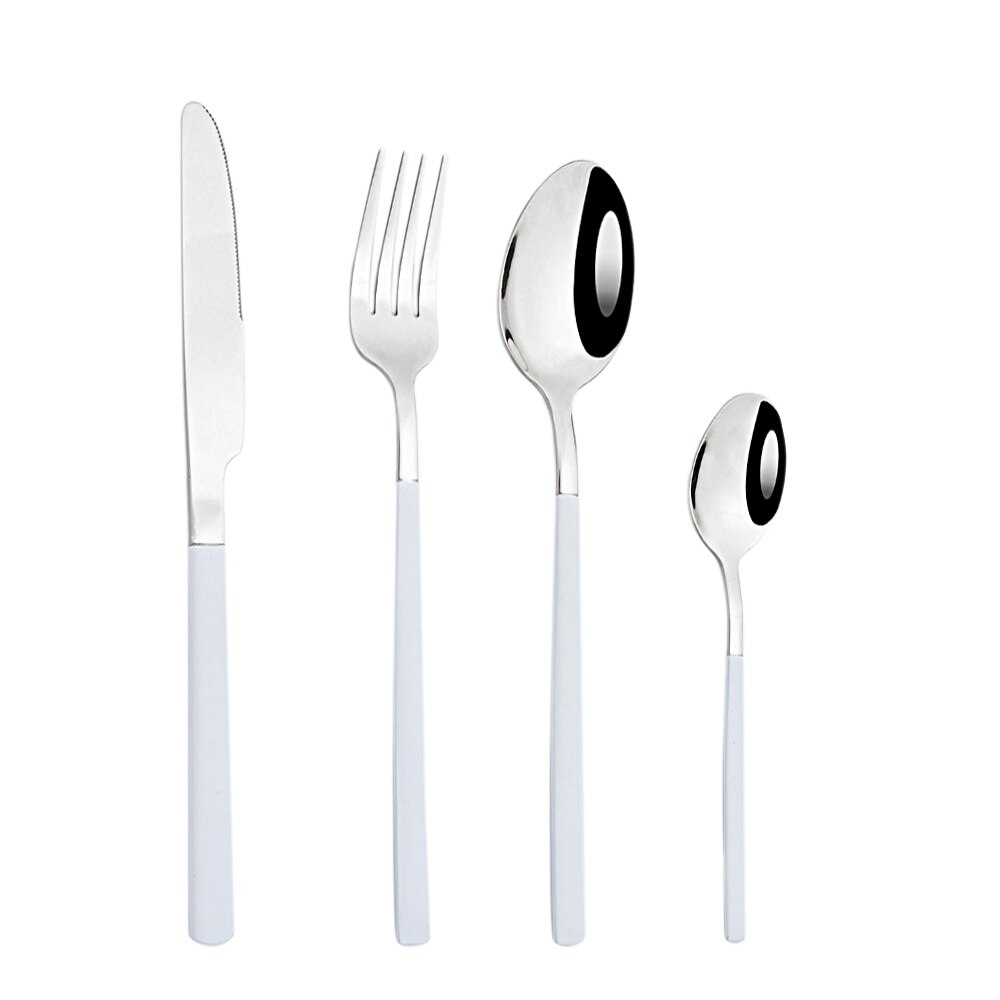 Couverts en acier inoxydable, vaisselle dorée, fourchette à Dessert, cuillère à café, service de table, cuisine, service de dîner complet: White silver