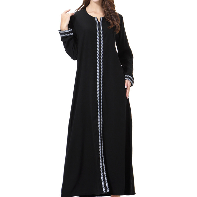 Vestidos Abayas para mulheres, bordados, manga comprida, robe casual preto fino, Dubai, Turquia, roupas islâmicas, terno de moda muçulmana: XXL / Marrom