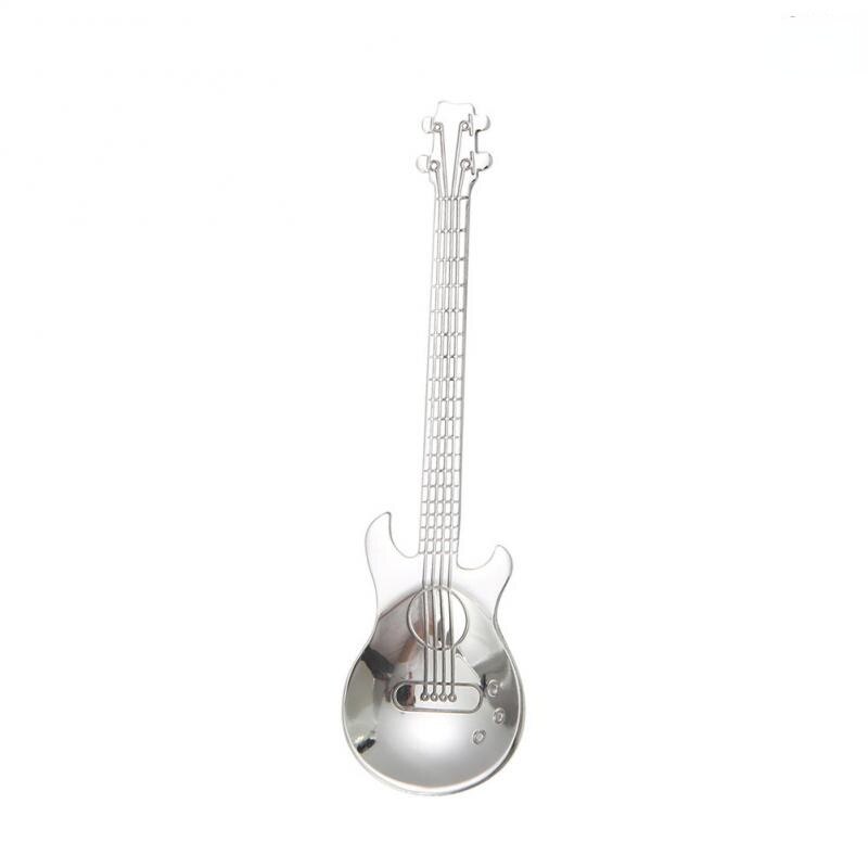 1pcs Stainless Steel Guitar Shaped Coffee Spoon Teaspoon Musical Coffee Spoons Teaspoons Mixing Spoons Kitchen Dining Bar Tools: Silver