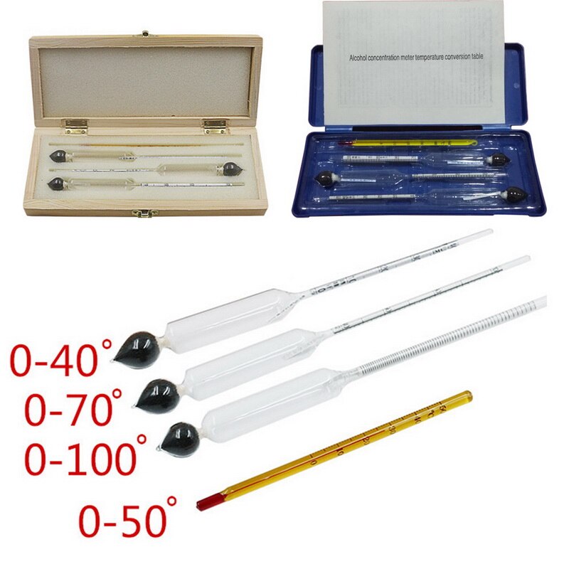 Thermometer Meter Vintage Alcohol Concentratie Meter Tool Hydrometer Alcoholmeter Set 0 Te Alcohol Meter Tester 4Pcs