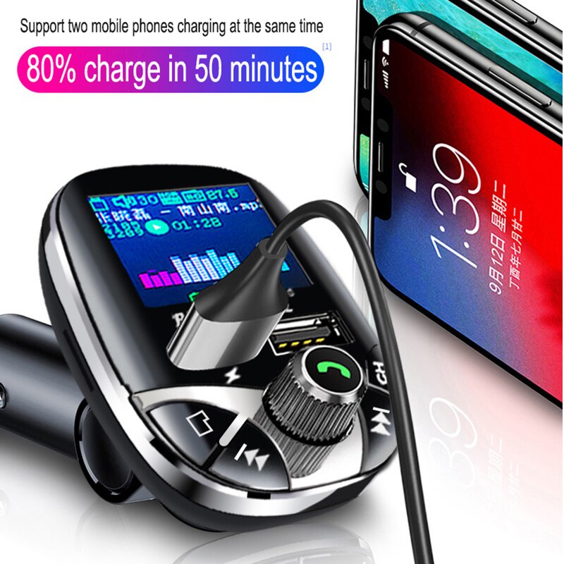 JINSERTA Remote Control Bluetooth FM Transmitter Modulator Color Screen Hands-free MP3 Player Dual USB Charger Folder switch