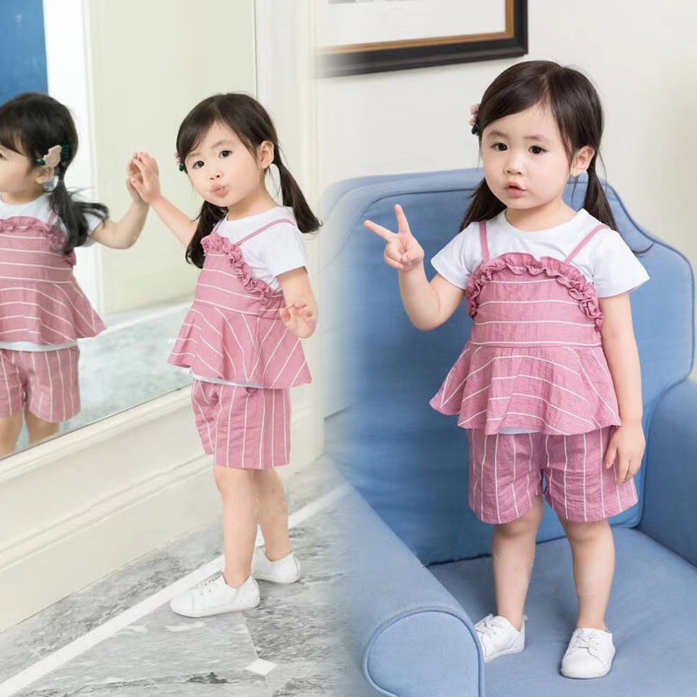 Kinderkleding babymeisjes zomer korte mouwen pak baby cowboy zomerkleding meisjes tweedelig pak