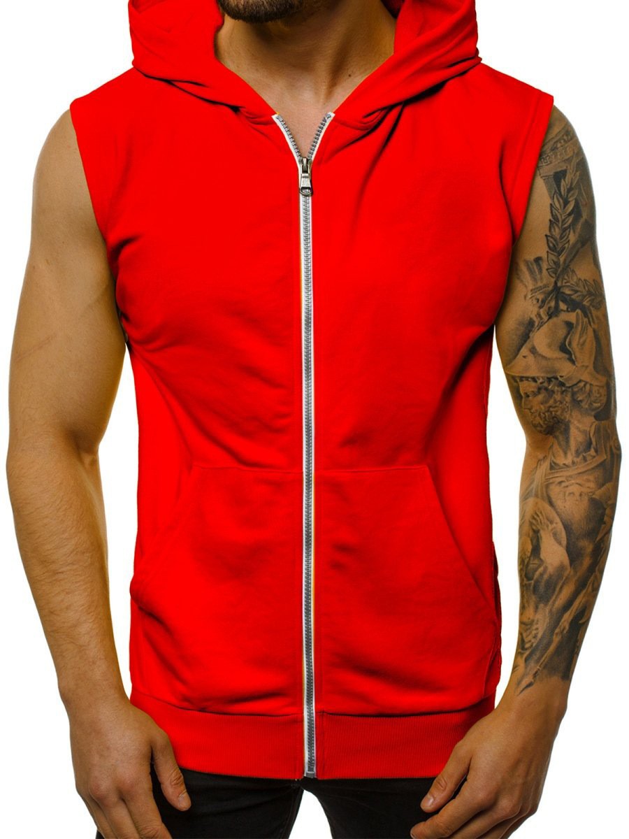 Het dragen van een zomerslanke mode-fitness-sportmouwloos vest voor heren, vest met capuchon, trendy heren: XXXL / Blauw