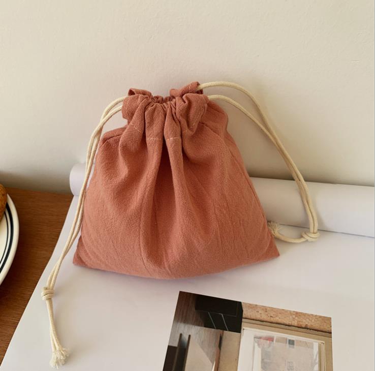 Lattice Cotton Fabric Floral Drawstring Storage Pouch Packaging Coin Purse Lipstick Jewelry Organizer Christmas Bag: Brown