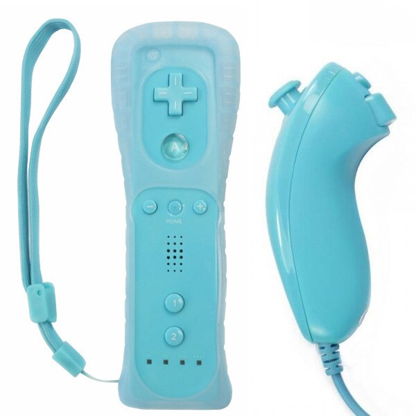 Blue Motion Sensor Remote Controller + Wired Nunchuck Combo for Nintendo Wii Console
