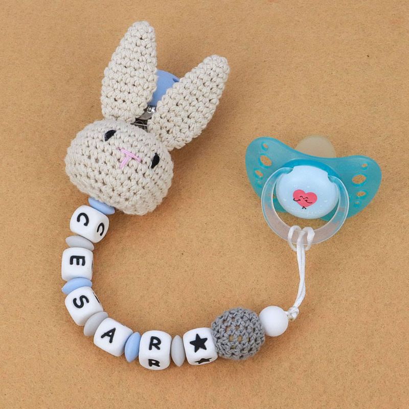 OOTDTY – anneau de dentition pour bébé, chaîne de sucette, accessoires faits à la main, Crochet en coton, lapin, -né, jouet, , 5 couleurs