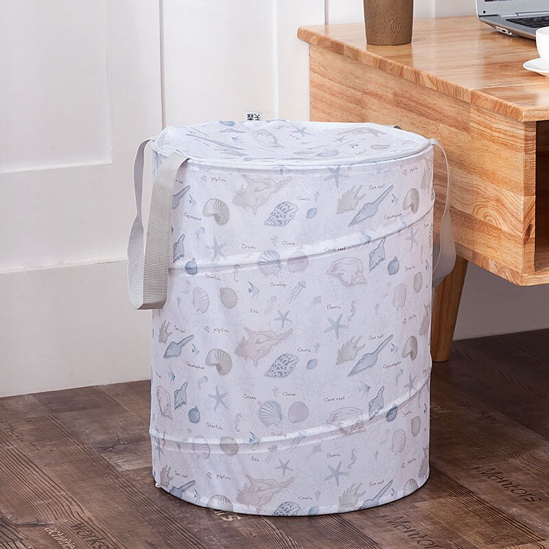 Folding Storage Basket Dirty Clothes Basket Oxford With Zipper Cover Clothing Toy Organizer LaundryBasket Home Storage Bucket: 30x40cm / Shell
