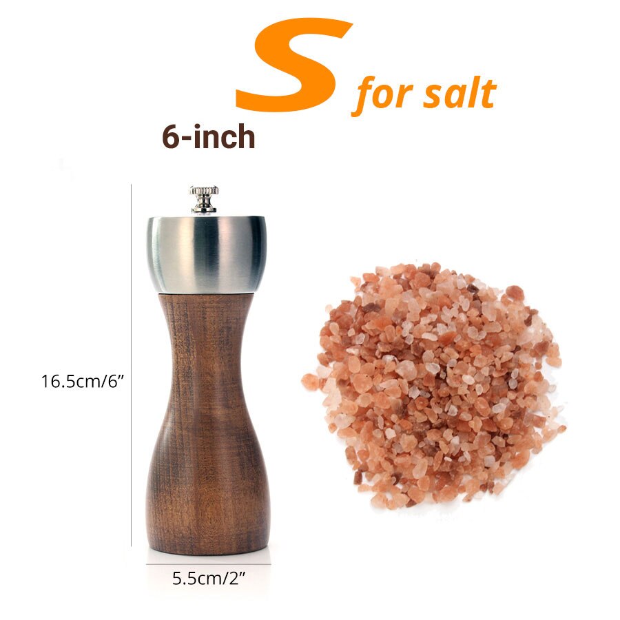 Molinos de madera para Molinillo de sal y pimienta, molinos de madera, mecanismo de precisión Gourmet y sal marina de primera y granos de pimienta, accesorios de cocina: 6 inch for salt