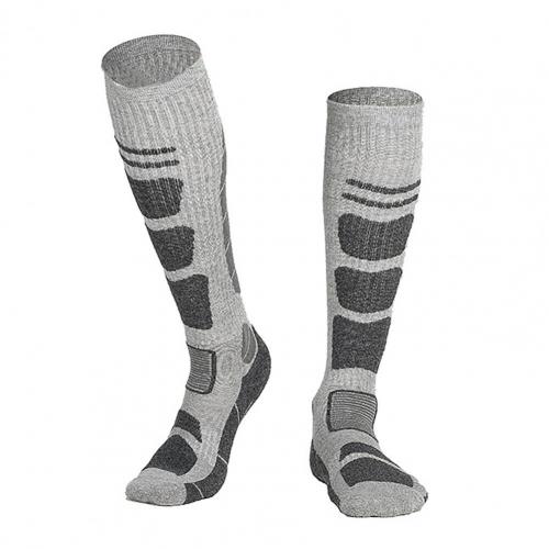 1 paio di calzini da sci al ginocchio alta calda termica senza cuciture Design freddo addensare calzini sportivi per lo sport: Light Dark Grey