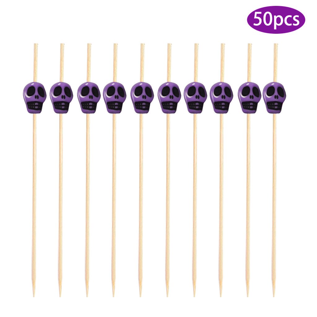 50Pc Bamboe Pick Buffet Fruit Vork Party Dessert Stok Cocktail Spies #5/21: Purple 