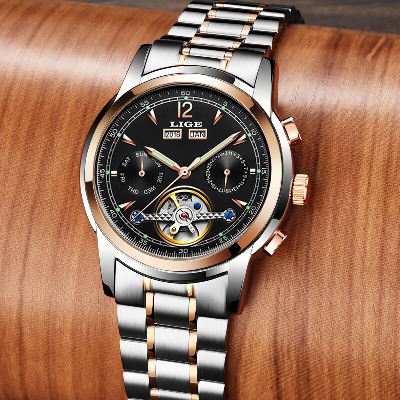 Männer Uhren Luxus oben LIGE Tourbillon Mechanische Sport Uhr Mens Geschäft Automatische Uhr Mann Relogio Masculino