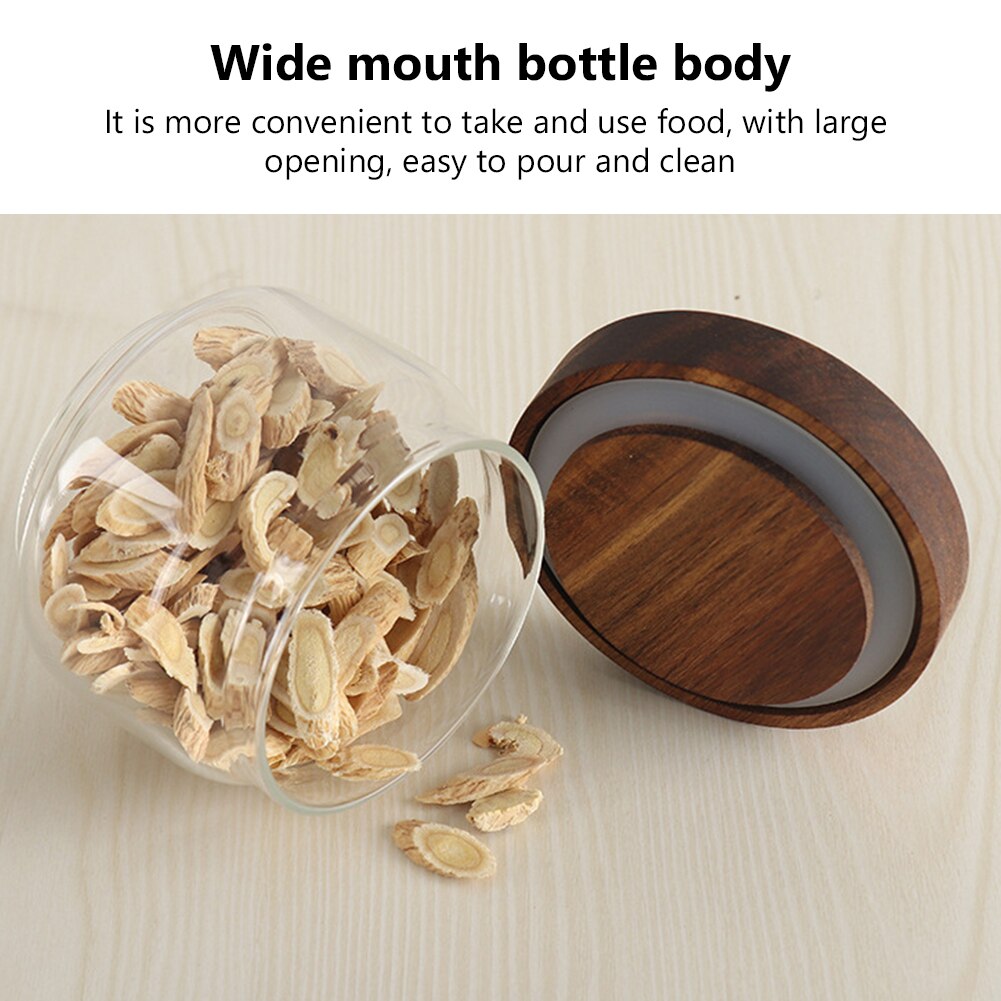 Food Storage Jar Wood Lid Glass Airtight Canister Kitchen Storage Bottles Jars Food Container Grains Grains Candy Jar Containers