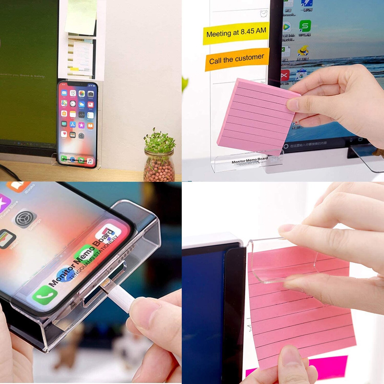 Acrylic Monitor Memo Board Home Sticky Notes Boards Phone Holder Storage Rack Tablet Laptop Computer Accessories