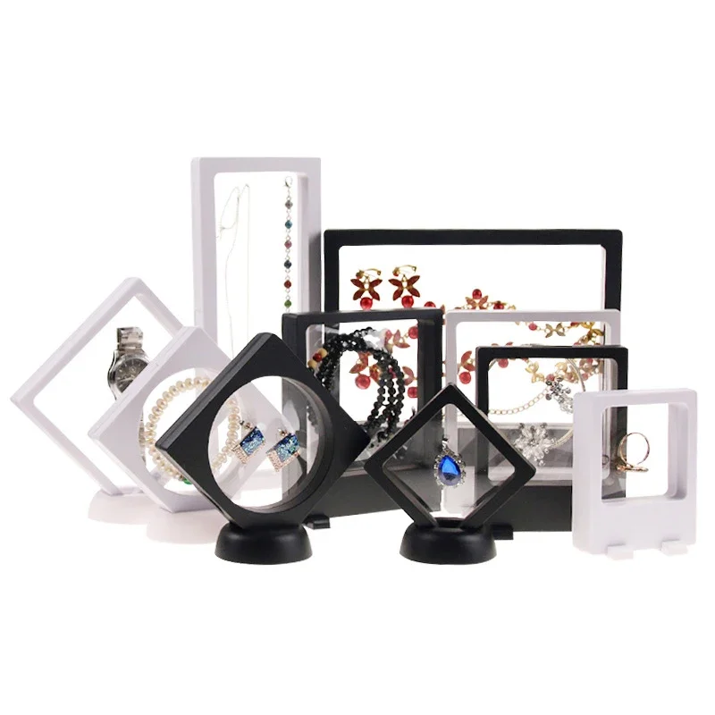 3D Floating Picture Frame Shadow Box Jewelry Display Stand Ring Pendant Holder Protect Jewellery Stone Presentation Case