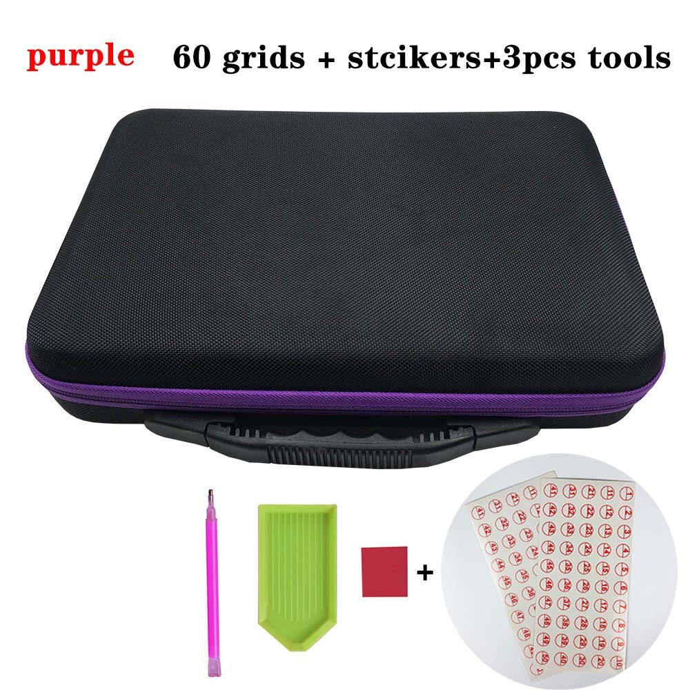 Étui de transport pour accessoires de peinture au diamant, boîte de rangement pour 60 bouteilles, sac à main pour outils de peinture au diamant: Violet -60 bouteilles