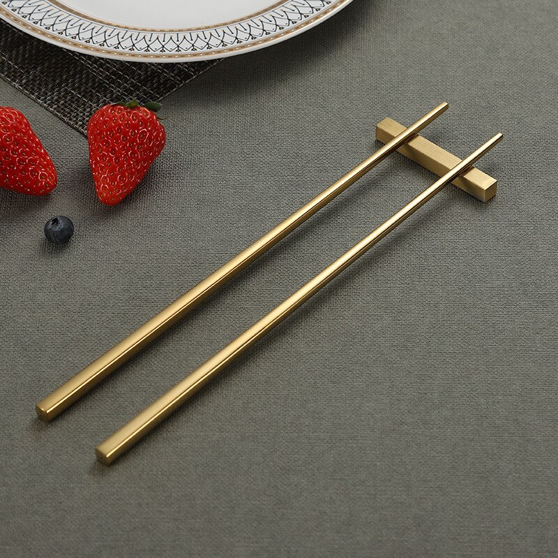 Vacclo 1pair 304 Stainless Steel Chopsticks Titanium Plated Gold Colorful Non-slip Square Household Stainless Steel Tableware: T4
