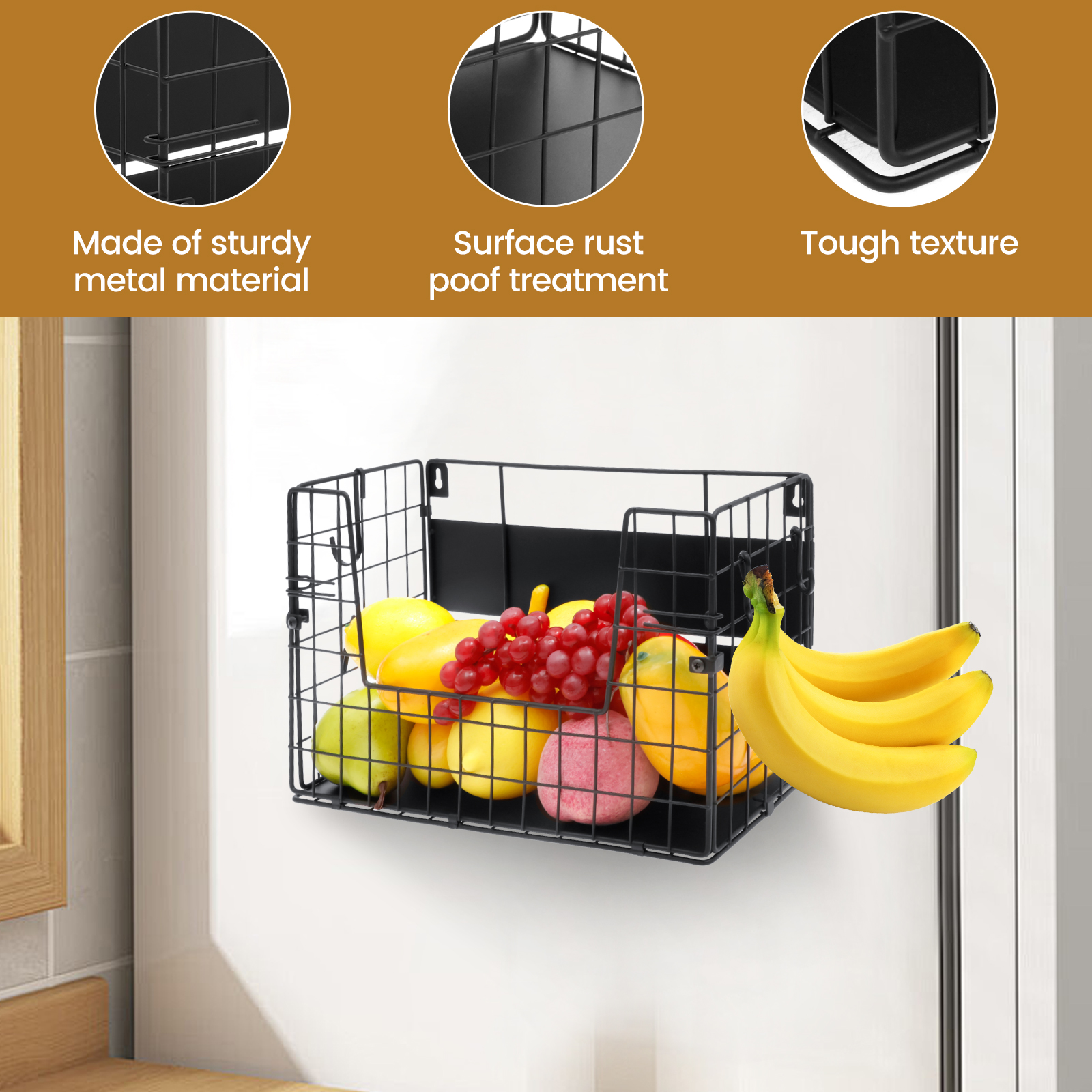 Panier de rangement à grille suspendue, organisateur de cuisine magnétique en métal, support de rangement de fruits et légumes de grande capacité pour comptoir de réfrigérateur domestique