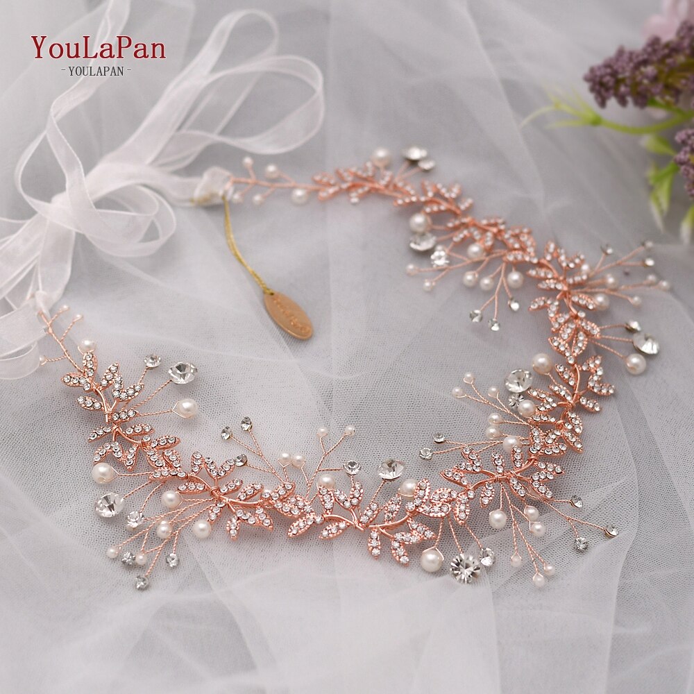 YouLaPan HP233 Wedding Rhinestone Headpieces Bride Hair Accessories Alloy Leaf Wedding Hair Vines Headband Wedding Hair Pieces