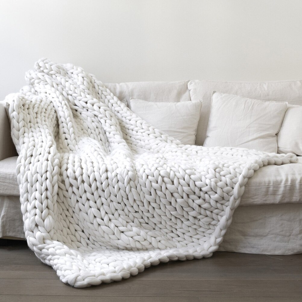 Gezellige Chunky Knit Deken Voor Bed Sofa Thuis Decoratie Gary Wit Plaid Warm Sprei Gewogen Gooi Dekens Home Decor