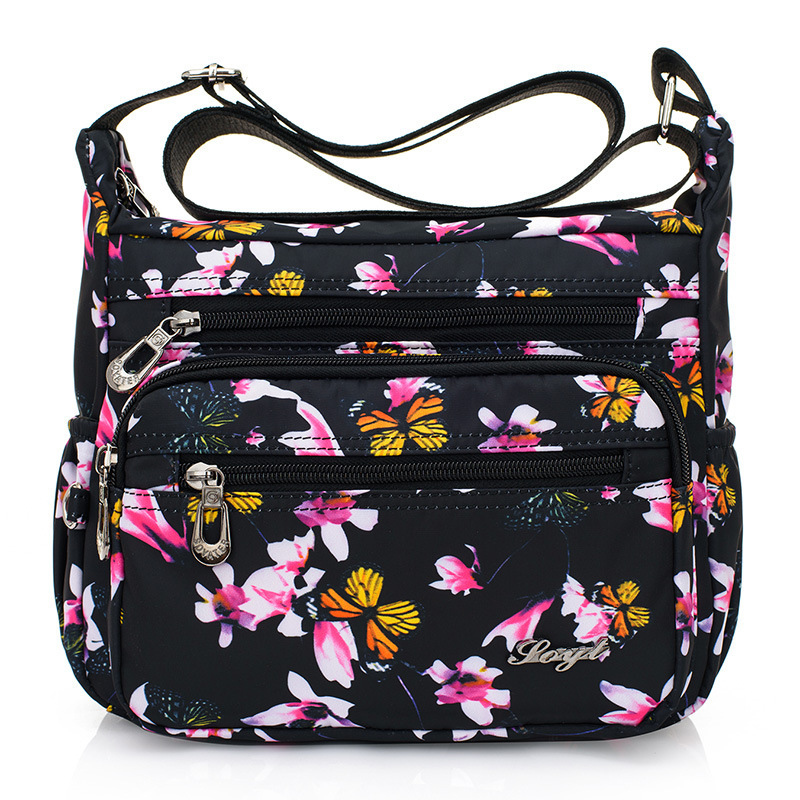 Håndtasker kvinder blomster sommerfugl trykt vandtæt nylon skuldertasker retro crossbody taske bolso sac en hoved femmel: Lyserød fersken