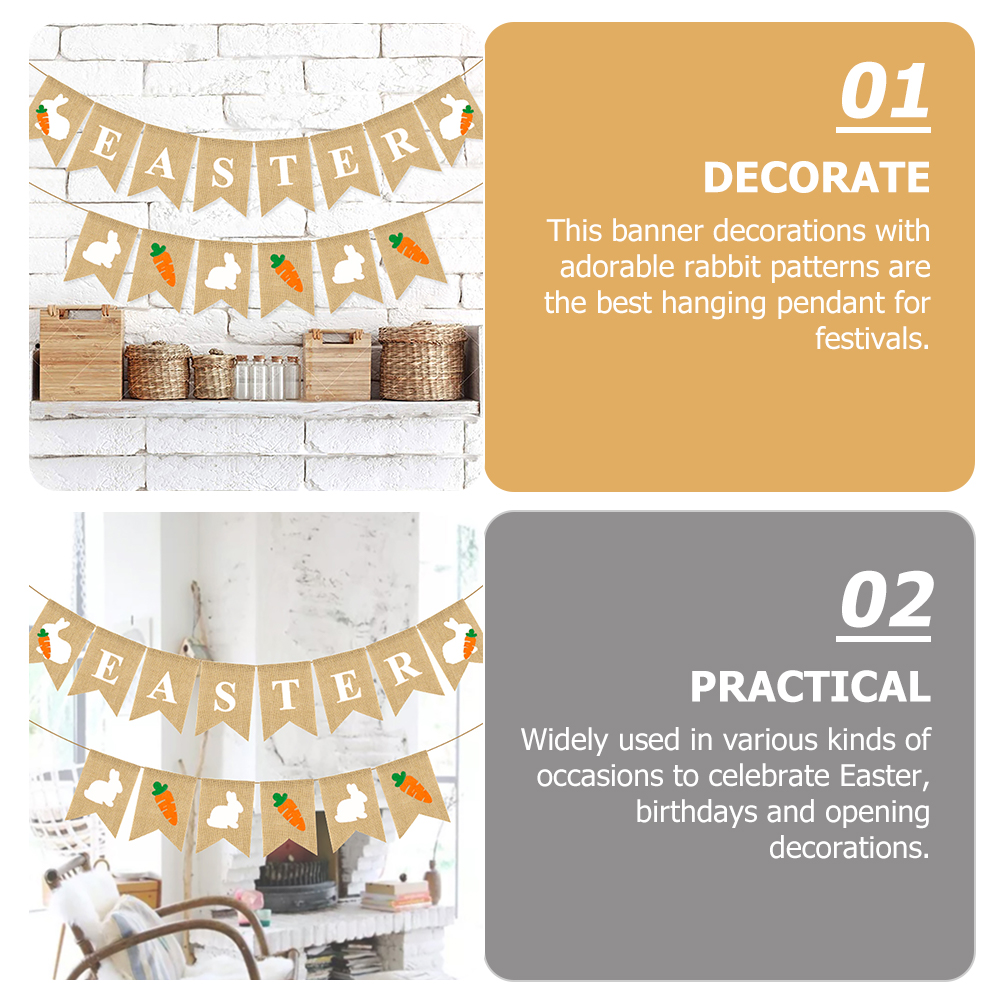 2pcs Easter Party Banner Easter Theme Festival Banner Easter Flag Banners Pendant