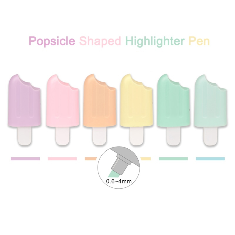 6 stk popsicle formet highlighter penn mini pastellfarge tekst markør fargelegging diy til kontorskole låve studenter som