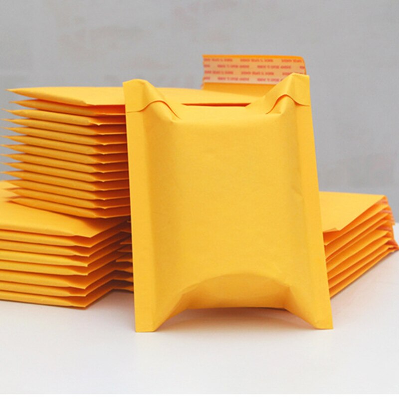 Bolsas de mensajería de papel Kraft amarillo, sobres acolchados con burbujas de 9 tamaños, bolsa de embalaje con autosellado, 10 unids/lote