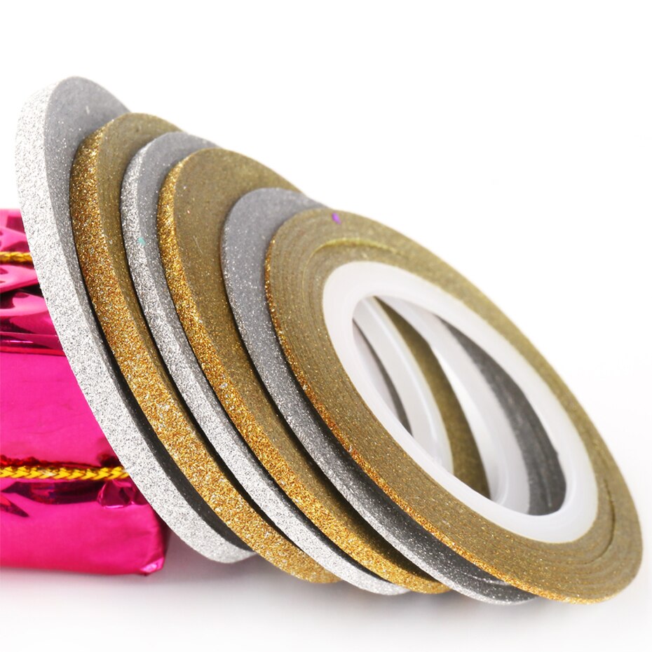 1Roll Gold Silver Nail Art Glitter Stripping Tape Line Strips Slider For Nails 1mm 3mm Sparkly Sticker Charm Decoration BENC275