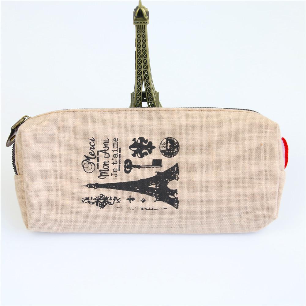 Estuche Retro de lino con torres para lápices, material de escritorio escolar, suministros de oficina, estilo de París para estudiantes, 1 unidad: C