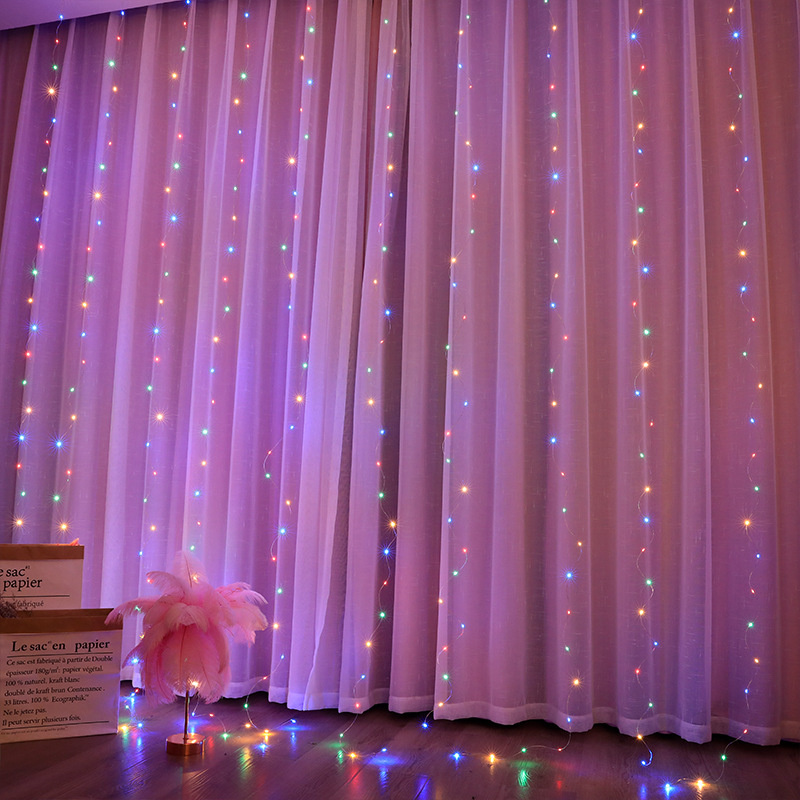Guirnalda de luces de cortina USB, 8 modos de luz LED navideña para Año , dormitorio, vacaciones, boda, cumpleaños, decoración, luz nocturna de pared