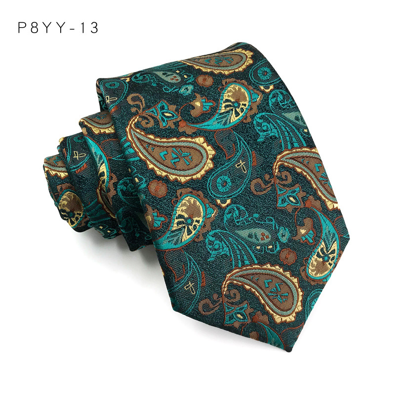 Corbata de lujo de 8CM para hombre, corbatas a cuadros a rayas de Color verde para hombre, corbata tejida Jacquard, accesorios formales para de negocios: Oro