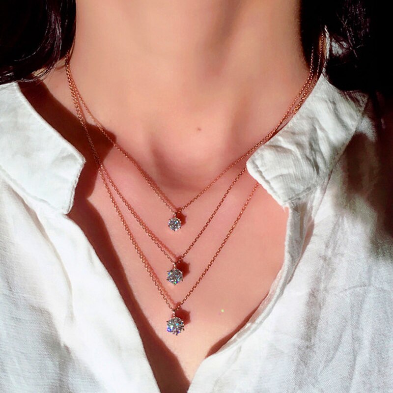 Huitan – colliers avec pendentif Solitaire à Six broches pour femmes, Simple et classique, couleur argent/or Rose, brillant, CZ, d'anniversaire, bijoux