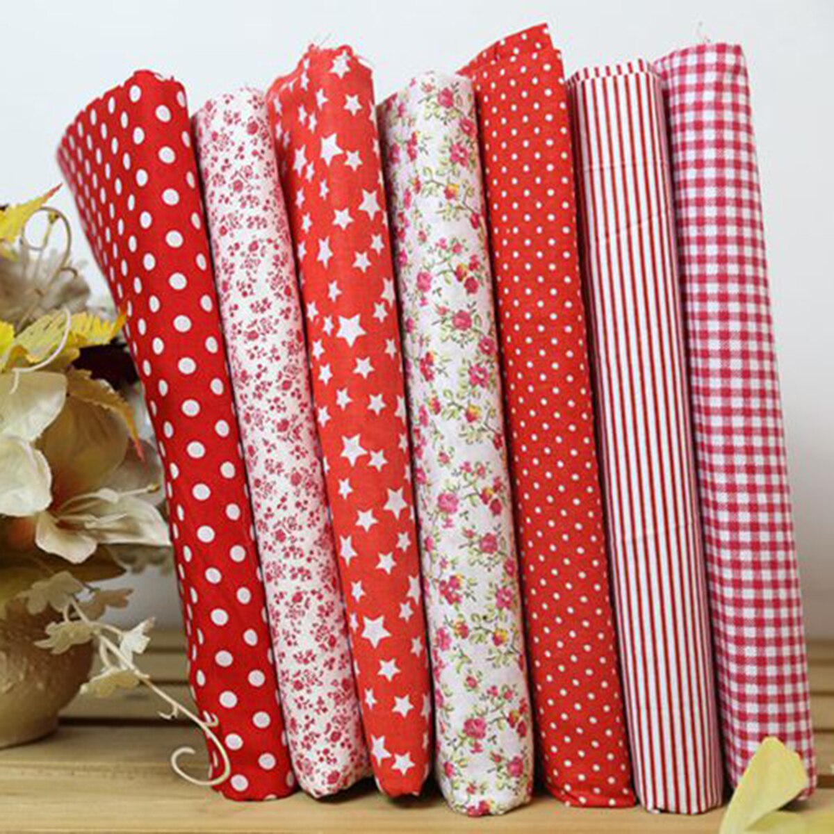 7pcs/SET 25*25cm DIY Assorted Pre-Cut Plain 100% Cotton Quilt Cloths Fabrics For Sewing