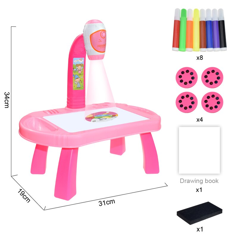 Children Led Projector Art Drawing Table Light Toy Kids Painting Board Desk Crafts Educational Learning Paint Tools Toys For Gir: B Pink with box