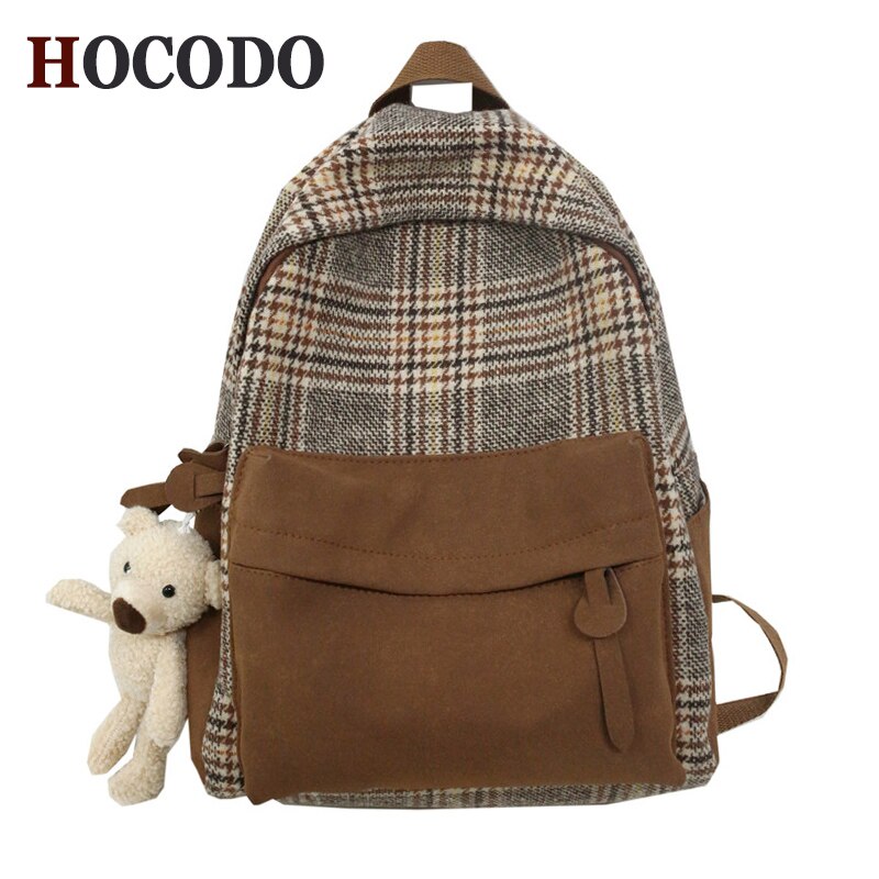 HOCODO Vintage Plaid Women'S Backpack Shoulder Bag Female College Bookbag Cute Student Backpack For Girl School Bag