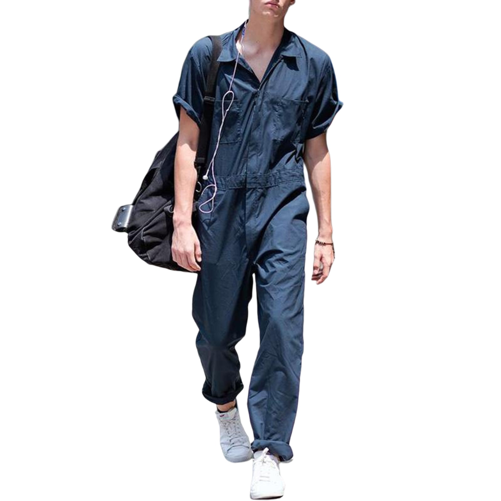 Mannen 'S Jumpsuit, Volwassenen Effen Kleur Turn-Down Kraag Korte Mouw Romper Playsuit Voor Zomer Herfst