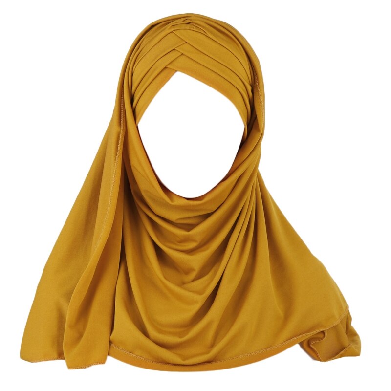 Vrouwen Melk Filer Effen Kleur 2 In 1 Tulband Hoed Instant Sjaal Maleisië Moslim Arabische Cross Plisse Hijab Cap Hoofd wrap Cover Islami: Ginger Yellow