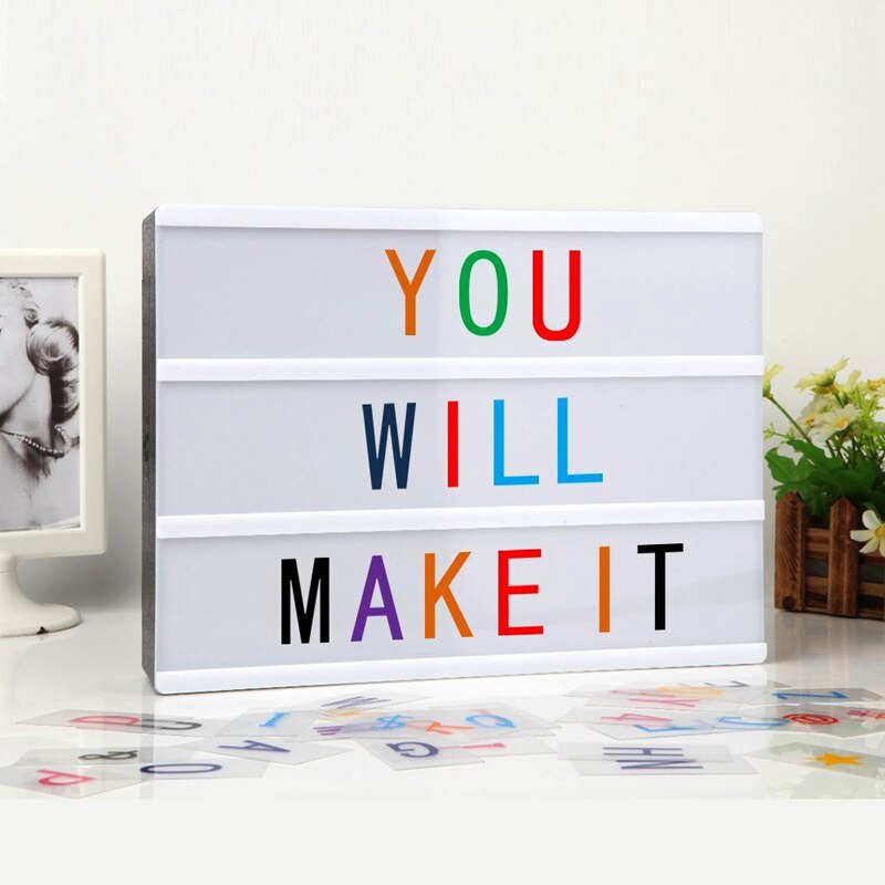 A4 led filmisk lysboks med farverige bogstaver og led lys, bogstavled lysboks til bolig- og bryllupsindretning