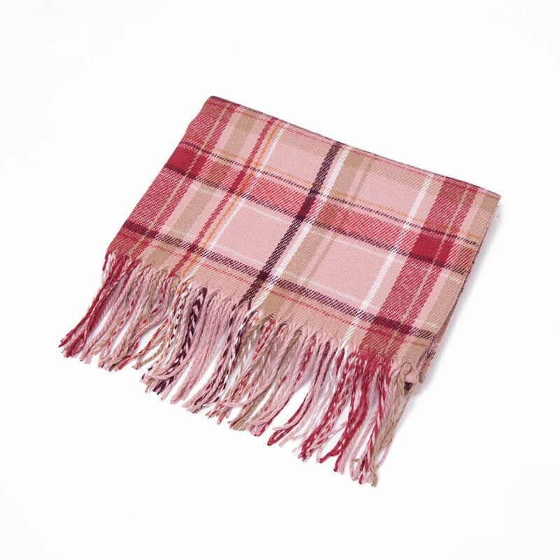 Winter Cashmere Plaid Double Fringe Scarf Women's Warm Blue Shawl: 17