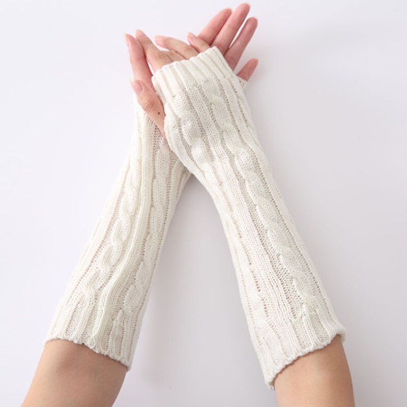 Frauen Winter warm Handgelenk Arm Hand Wärmer betroffen Lange Halbhand Ellenbogen Handschuhe Handschuh: Weiß