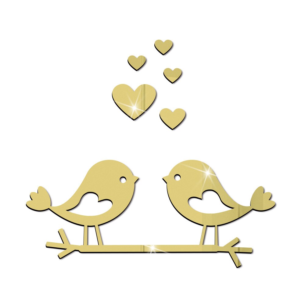 Love Bird Acrylic Mirror Stickers Wall Sticker Baby Bedroom Decor Living Room Home Decoration Accessories: Gold