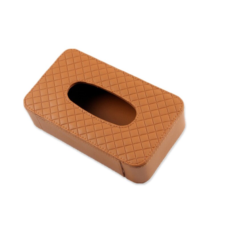 Lederen auto tissue box auto zonneklep type opknoping rechthoek vormige tissue box container handdoek servet weefsel houder papier rack: ZJH006 Brown