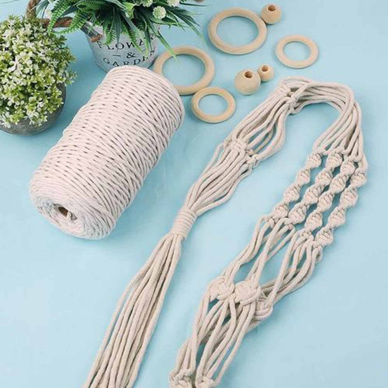 Macrame Cord Kit Natural Cotton Rope With Wood Ring For DIY Weave Tapestry Macrame Supplies Wall Hanging Plant Hanger