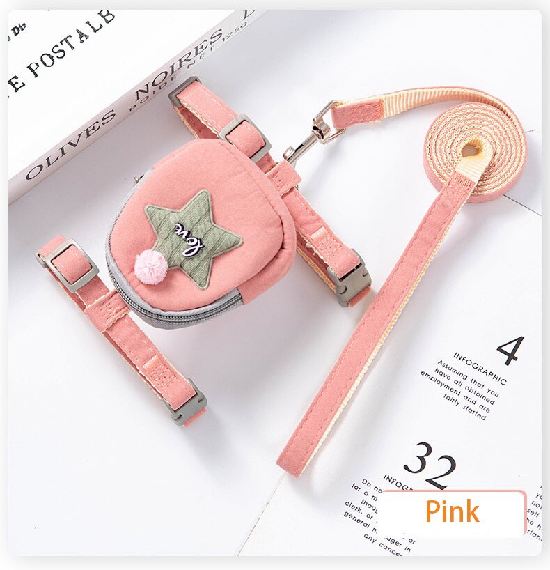 Halsband Leash Set Verstelbare Puppy Harnas Huisdier Harnas Voor Kat En Hond Zachte Halsbanden &amp; Leads Met Leuke rugzak: pink / M