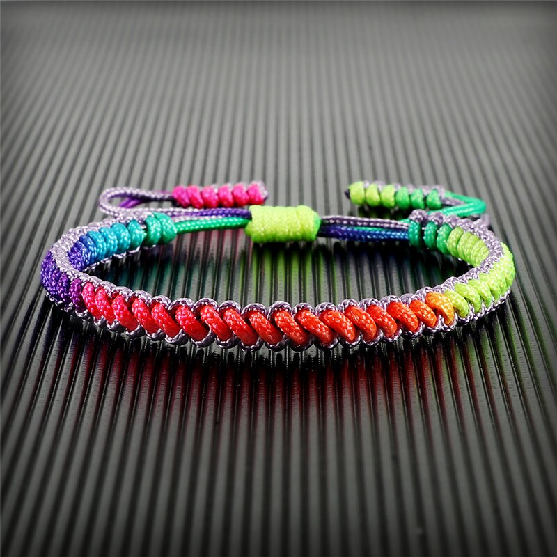 Pulsera de cuerda con nudos trenzados para hombre y mujer, brazalete con amuleto de la suerte, Color degradado, joyería tejida, Unisex, Original, hecho a mano